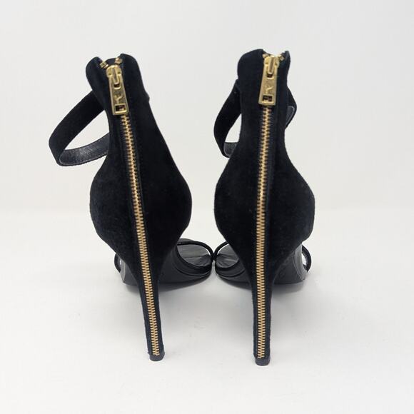 Joie Abbott Ankle Strap Suede Open Toe Heels with Zipper Black Size 38.5 - Picture 4 of 13